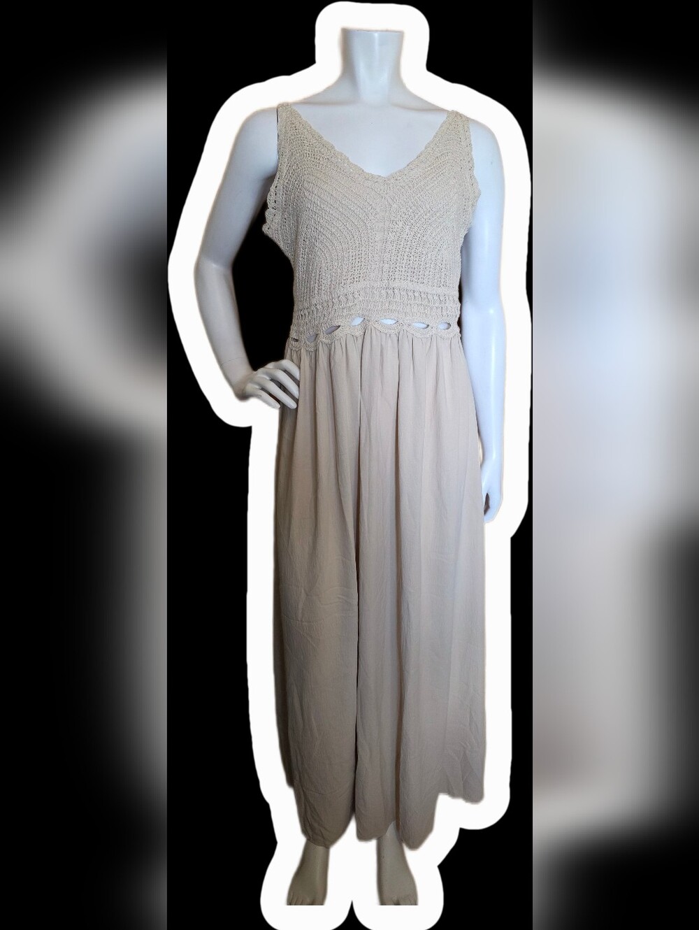 Suzy Shier Cream Crochet Bodice Maxi Dress
